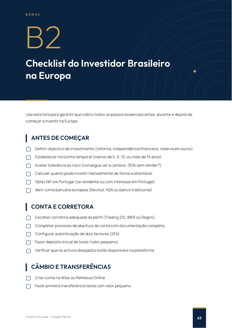 Página do checklist do investidor